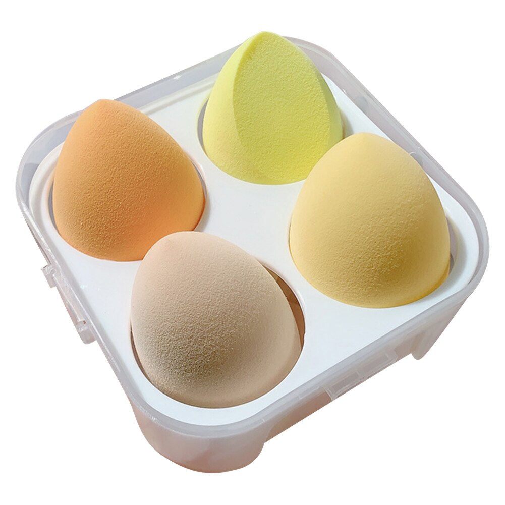 4Pcs/box Makeup Blender Cosmetic Puff Makeup Sponge with Storage Box Foundation Powder Sponge Make Up Brush Beauty Tools: yellow