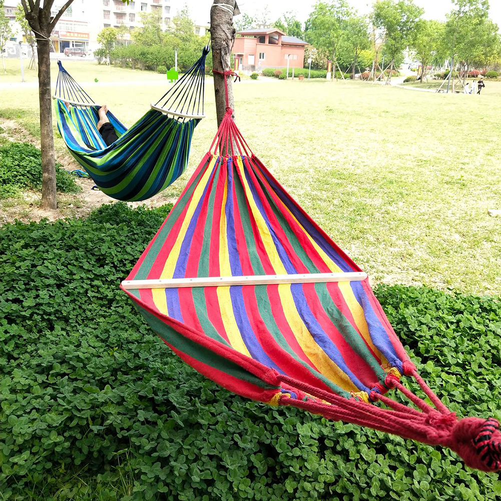 Camping hængende seng havemøbler bærbar canvas hængekøje rejser udendørs picnic træ gyngestol