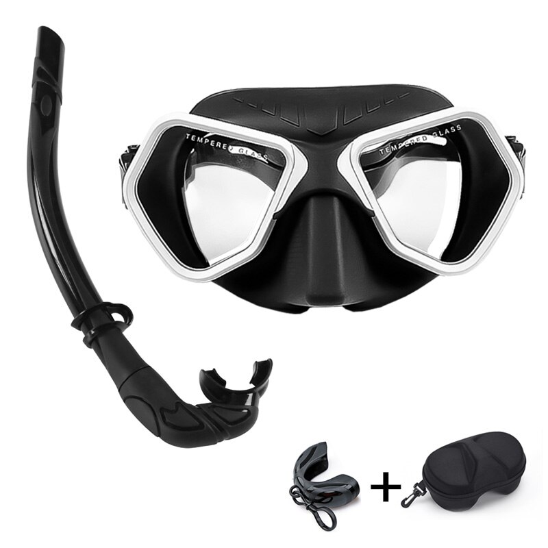 2022 Mode Gratis Duikbril Professionele Lage Volume Snorkelen Bril Volledige Gezicht Adult Scuba Masktempered Glas: Black and White02