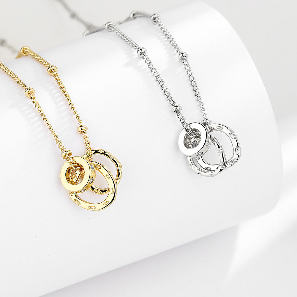 Collana color argento per donna Zircle 3 cerchi Catena Chocker Chirstamas Regalo Fine Jewery