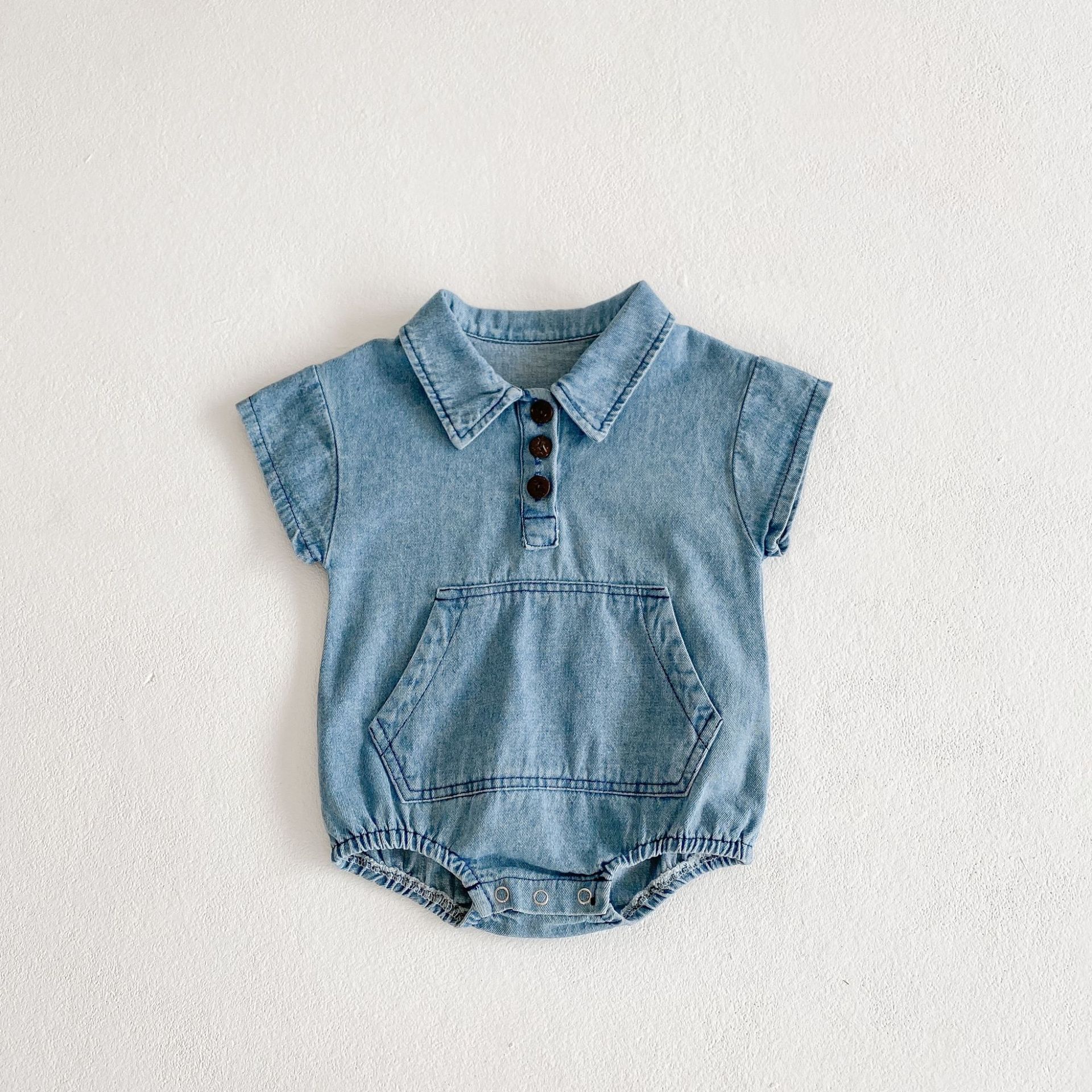 2021 verão novo recém nascido infantil menino menina moda grande bolso decoração bodysuit da criança do bebê denim manga curta bodysuits: 3 T