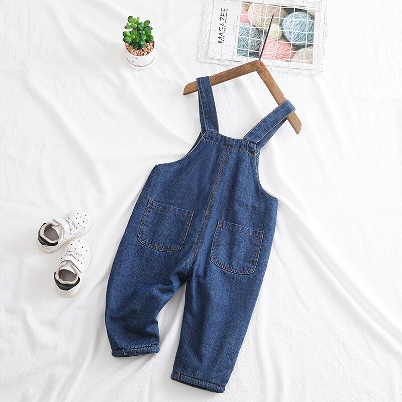 80-100cm winter boys thick warm fleece inside overall 1pc boys romper kids winter romper