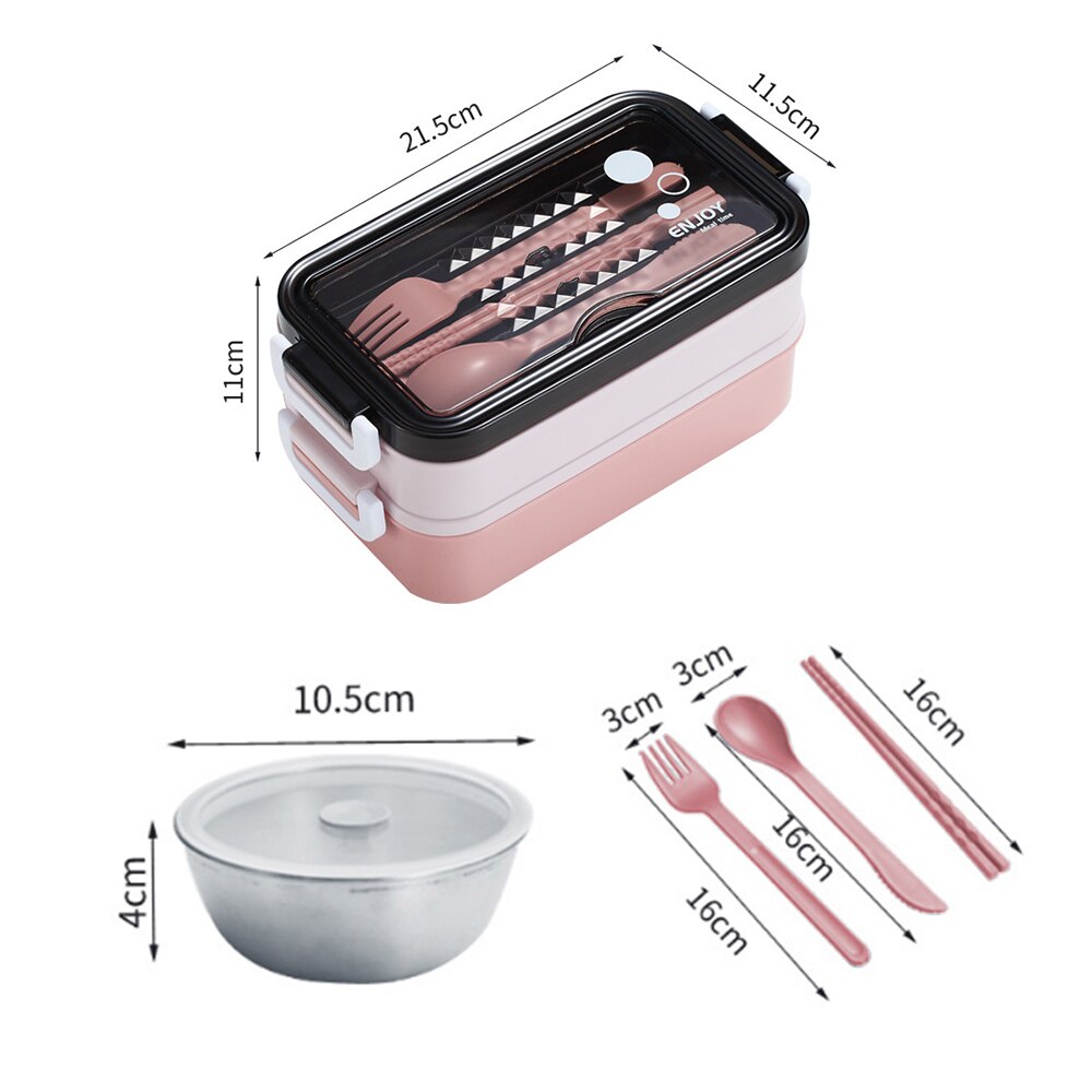 Stainless Steel Lunch Box Bento Boxes Tableware For School Kids Office Worker Double Layers Microwave Heating Lunch Container: PInk-stainless steel