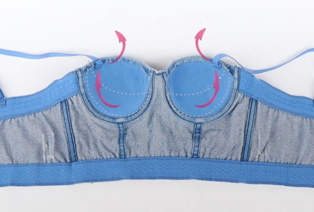 Denim diamantväst dam bustier bh nattklubb fest cropped top väst plus size handgjord väst diamant bh  p1262