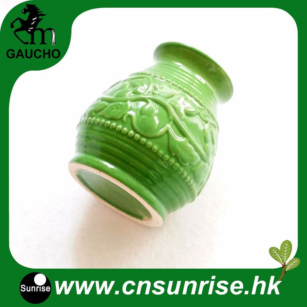 1 stks/partij Delicate Paraguay Yerba Mate Calabaza Keramische Kalebas Cups Met Emboss Kalebas Patroon MT002-250A