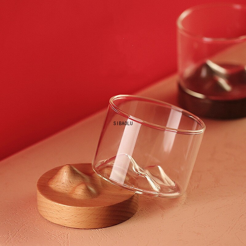 Vaso de whisky de montaña con Base de madera, vaso de cerveza, vino, agua, té, vasos de whisky, juego de Bar, accesorios de bebida