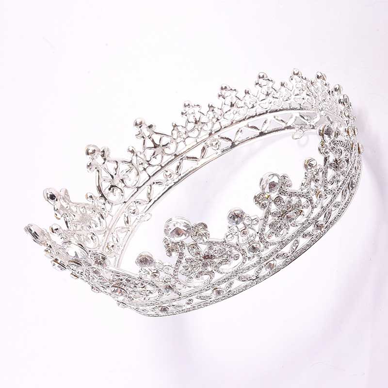 FORSEVEN Große Volle Kreis Strass Braut Diademe Königin Prinzessin Festzug Krone Hochzeit Braut Diadem Haar Schmuck Zubehör: Silber-