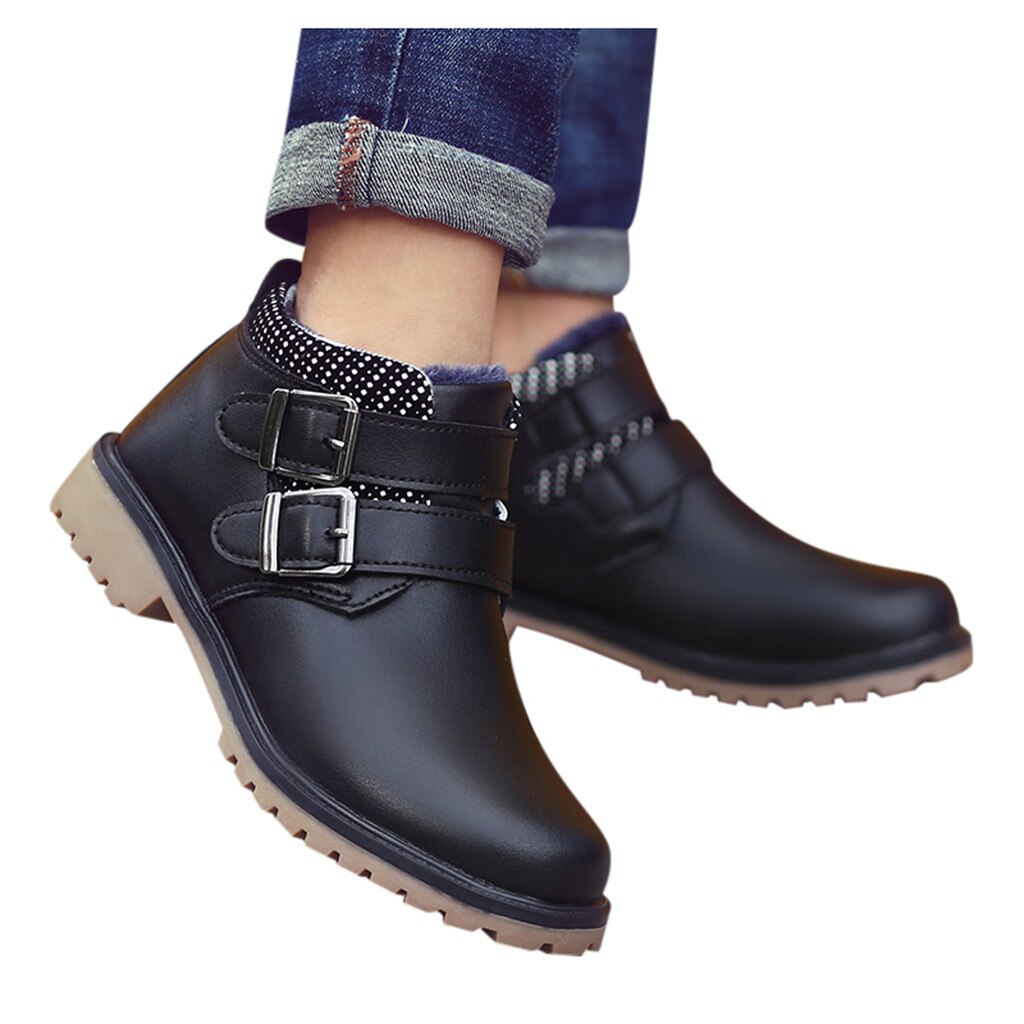 Chaussures pour enfants en cuir pour garçons, grandes tailles, en velours, confortables et décontractées, bottes de neige pour enfants, chaussure enfant  #y2: Noir plus velours / 3.5