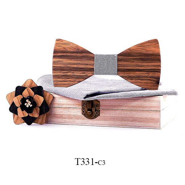 Pajarita de madera Natural de Original para hombre, broche exquisito hecho a mano, conjunto de caja de de madera para boda: T331-C3