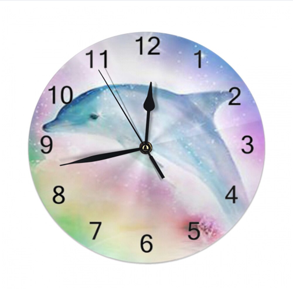 Dolphins Big Round Wall Clocks Decor Numeral Digital Dial Mute Silent Digital Clocks Battery Operated Clocks Living Room Wall
