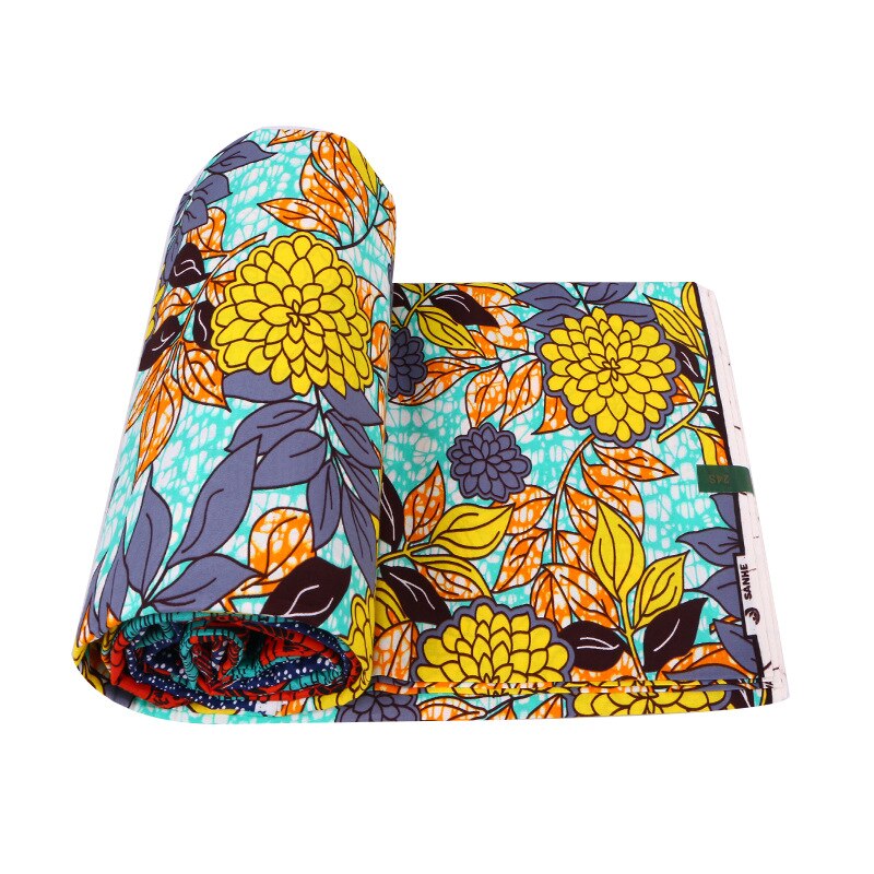 Mooie Gele Bloem Gedrukt Afrikaanse Ankara Echte Echte Wax 100% Katoen Stof Voor Jurken 6 Yards