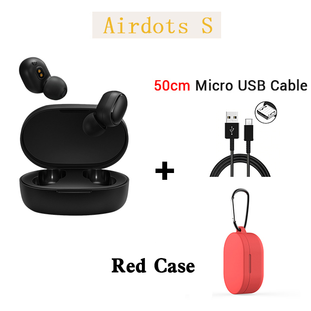 Xiaomi Redmi Airdots s Original Xiaomi Airdots 2 with Bluetooth 5.0 for Gaming Headset Wireless Earbuds with Mic Voice Control: A s red case cable