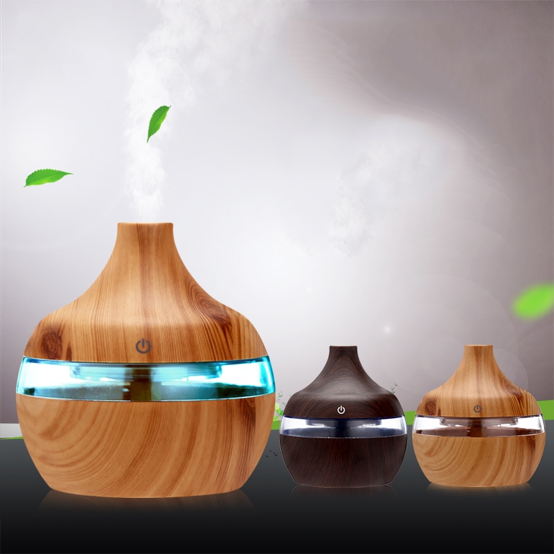 Elektrische Luchtbevochtiger Essentiële Aroma Olie Diffuser Ultrasone Houtnerf Luchtbevochtiger Usb Mini Mist Maker Led Licht Voor