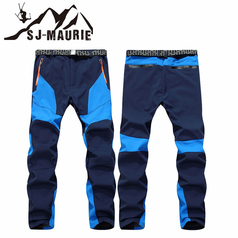 Outdoor Men Ski Trousers Skiing Pants Windproof Waterproof Thick Warm Fleece Softshell Pants for Skiing Climbing Trekking Hiking