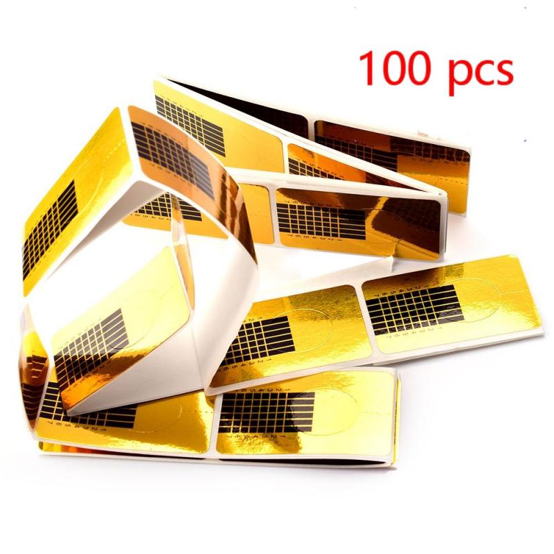 50 Stuks Professionele Golden Nail Art Forms Nail Uitbreiding Acryl Uv Gel Franse Builder Stencils Gids Papier Nail Art gereedschap: 100pcs