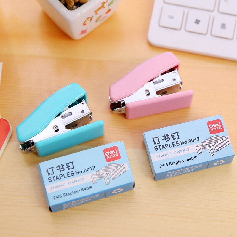 Mini Stapler 24/6 Plastic Stationery Set Kawaii Stapler Paper Office Accessories Mini Binder Stationary Set
