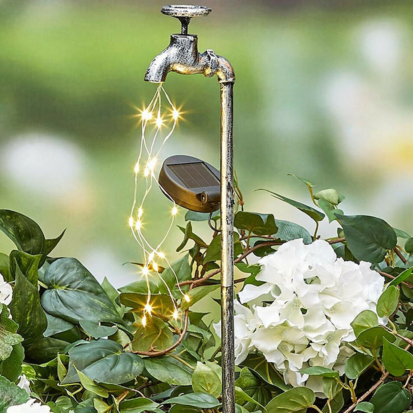 Grifo de agua con energía Solar para decoración de jardín, luz de decoración de jardín con estilo de regadera, producto artístico para césped y exteriores