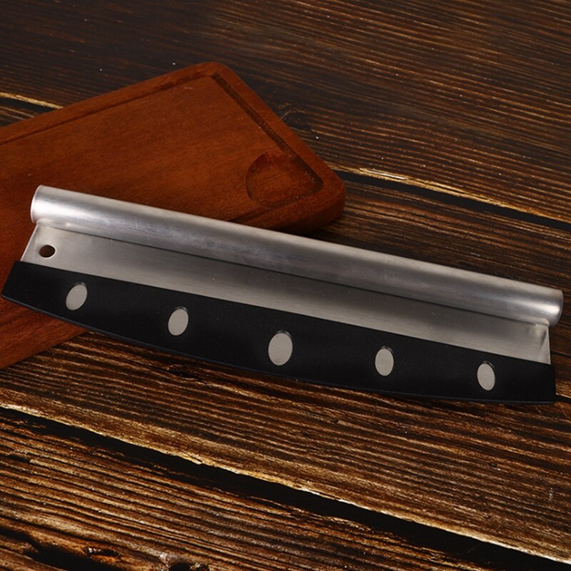 Stainless Steel Pizza Cutter Semi-Circular Crimping Noodle Cutter Baking Tool Pizza Cutter with Black Lid