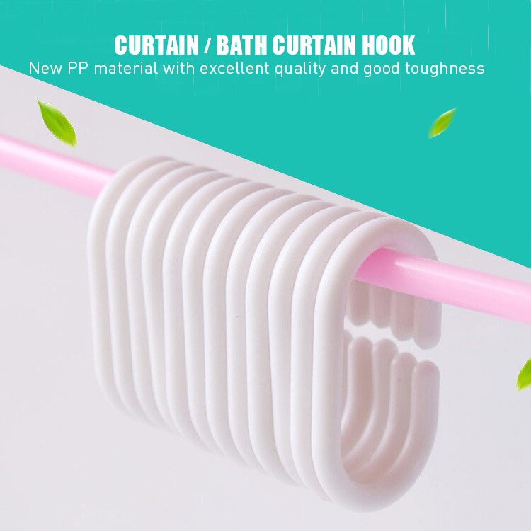 12 Pcs Plastic Shower Curtains Hooks Bathroom Products Seamless Shower Curtains Hanging Rings C01 White Thickening