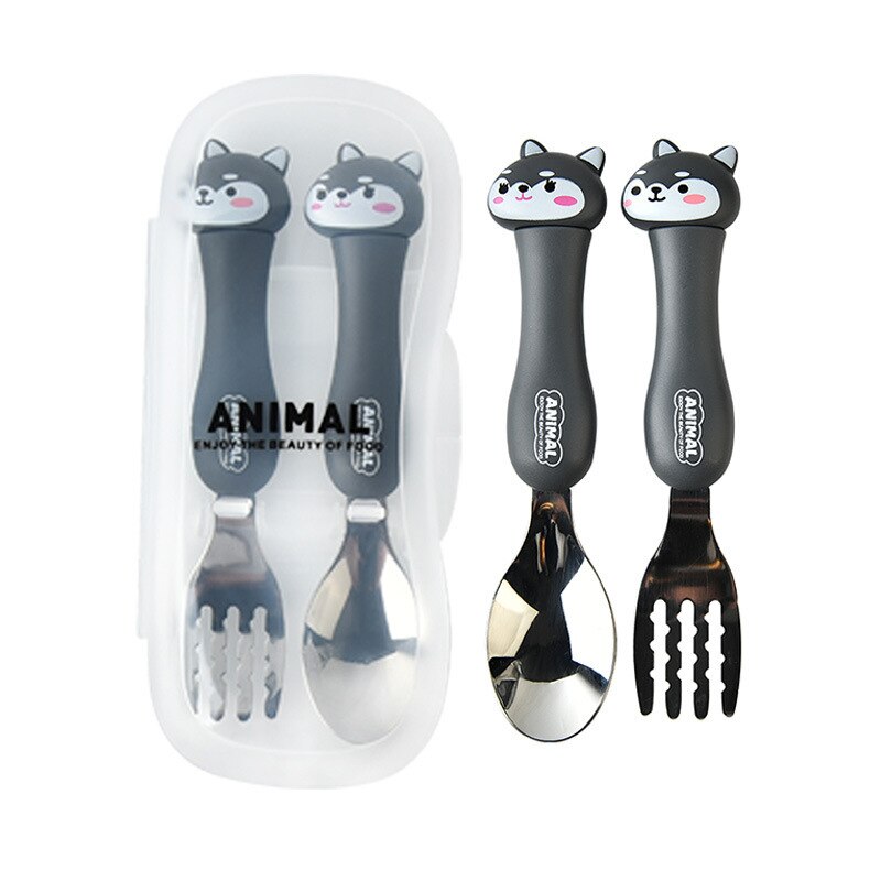 Baby Feeding Material Cartoon Cutlery Suit Student Stainless Steel Tableware Animal Fork Spoon Set Utensils Eating Gadgets