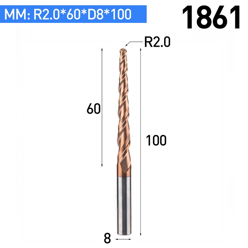 HUHAO 2pcs/lot HRC55 Tapered Ball Nose End Mill Tungsten Solid Carbide Coated CNC Milling Cutter D4-D10mm Engraving Bit