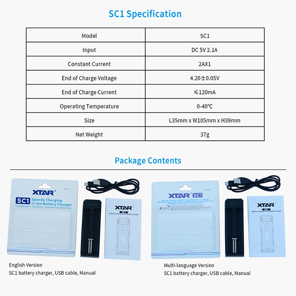 Xtar akkulaturi 1 paikka li-ion usb-laturi  mc1 mc1 plus  sc1 kpl  to 22650 26650 18700 18650 20700 21700 akkulaturi