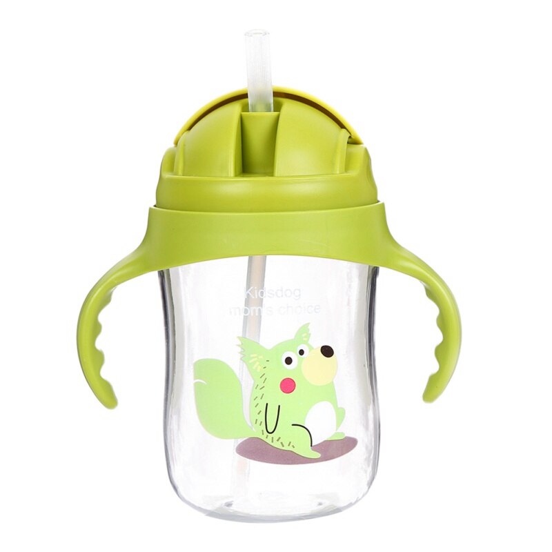 Baby Leren Drinkwater Flessen Voeden Sippy Cups Met Handvatten En Band Pasgeborenen Kids Leuke Cartoon Lekvrij Cup: green