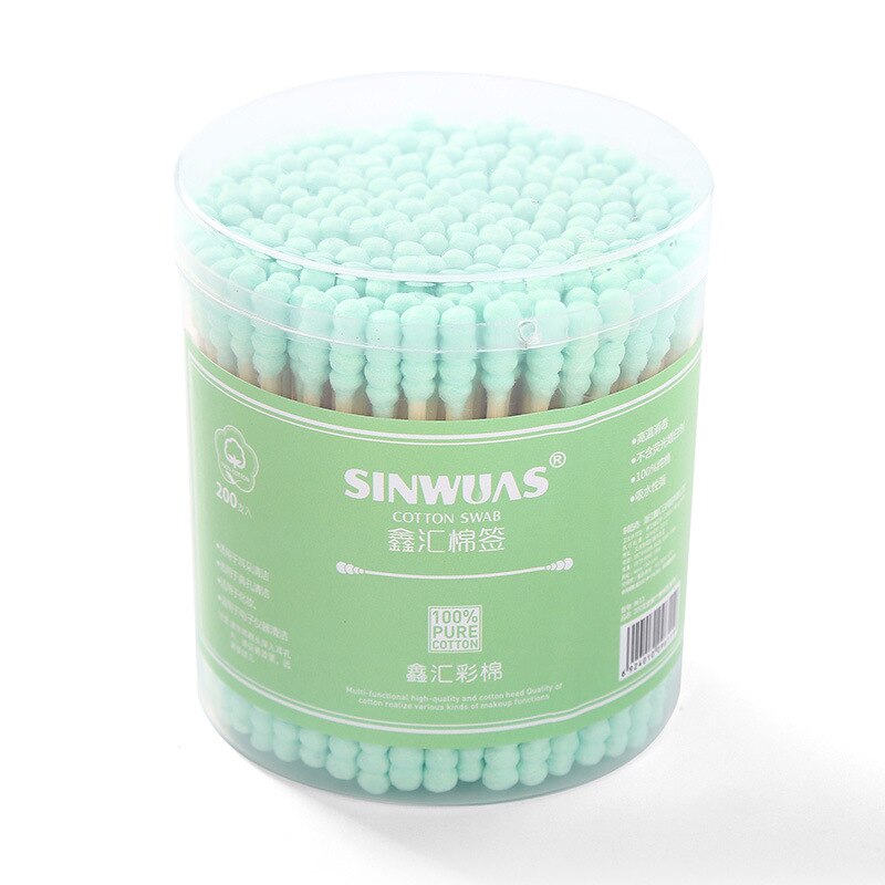 Hisopo de algodón de bambú, palo de madera suave, cepillo de tampón limpio para las orejas, para la salud y la belleza, 5 cajas/200 piezas: 5 boxes green