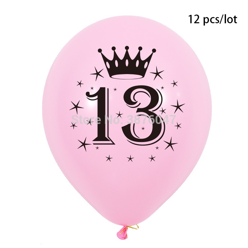 12 Stks/partij 11 12 13 14 15 Jaar Verjaardag Ballon Kids Jongen Meisje Verjaardagsfeestje Decoraties Gelukkige Verjaardag Verjaardag Ballonnen: Pink 13