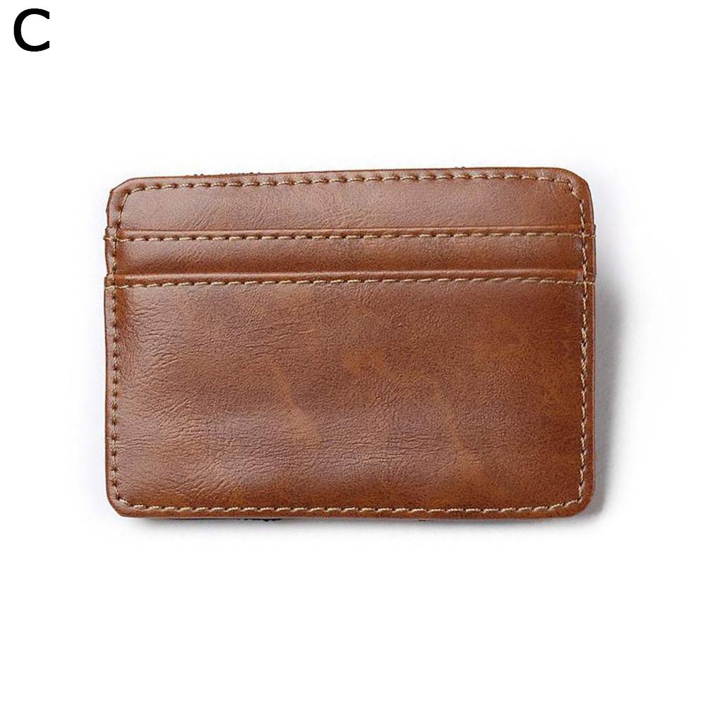 Mini cartera ultradelgada para hombre, billetera pequeña de PU para negocios, billetera de cuero con logotipo de tarjeta, sin monedero: C