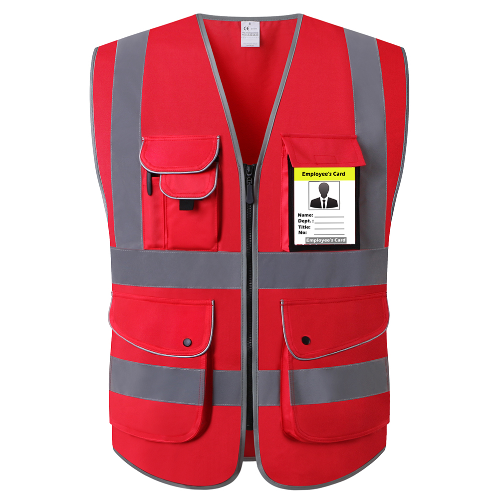 Construction Safety Vest Reflective Work For Men Women Hi Vis Vest With Reflective Stripes Safety Vest Pockets And Zipper: Red / M-Chest 120cm