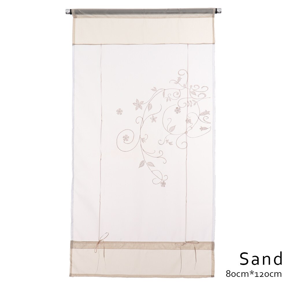 1pc romerske persienner vindue tyl voile gardin populært flot gennemsigtigt polyester gardiner broderet pastoral gardin boligindretning: 80cm x 120cm sand