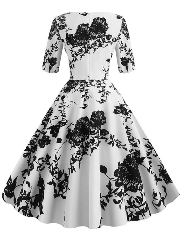 Vestido de otoño-invierno de media manga para mujer, estampado Floral, Vintage, informal, Rockabilly, Pin Up