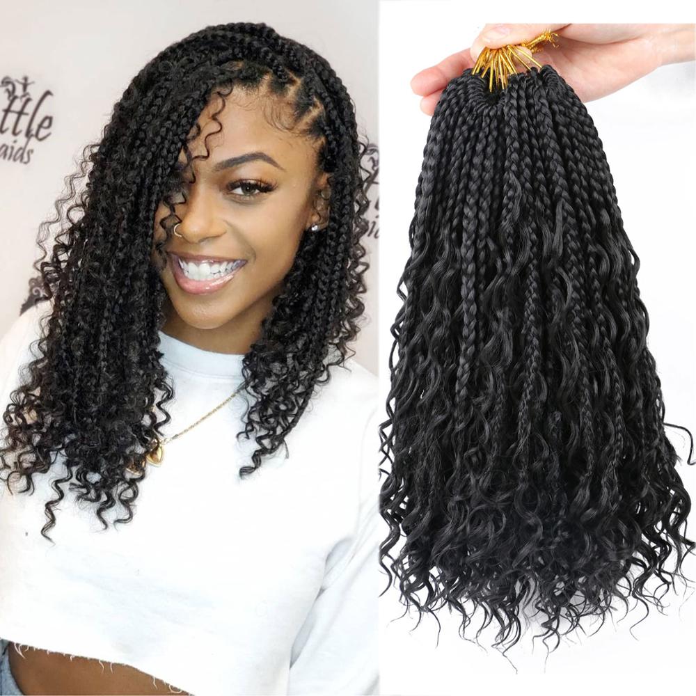 Crochet Box Braids Curly Ends 14 Inch Bohemian Box Braids Crochet Hair for Black Women 3X Crochet Braid Hair Extensions: 1B / 9Pcs/Lot