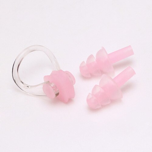 Twee in een, 5 Kleuren Soft Silicone Zwemmen Set Waterdicht Nose Clip + Ear Plug Oordopje Nuttig: Roze