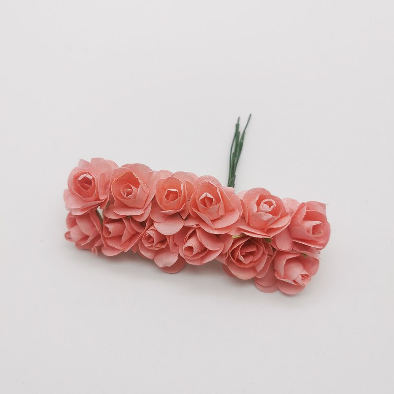 12 stk mini blomsterhode kunstig papir blomster rose brukt til bryllupsfest håndverk dekorasjon 19 farger: Kjøttrosa