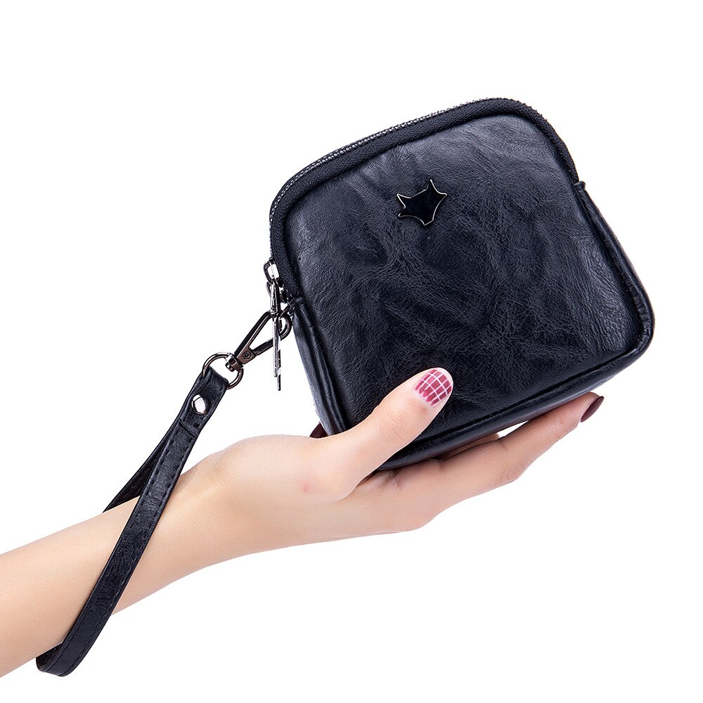 CICICUFF Clutches Women Makeup Storage Bag Portable Ladies Change Purse Sanitary Napkin Pouch Double Zipper Wristlet Bags: Black