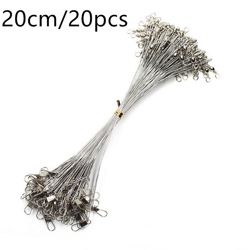 20pz anti-Morso di Pesca in Acciaio Linea di Filo di Acciaio con Girevole di Pesca Accessorio Nucleo di Piombo Guinzaglio Filo Da Pesca 15cm 20 centimetri 30 centimetri: argento-20cm 20pezzi
