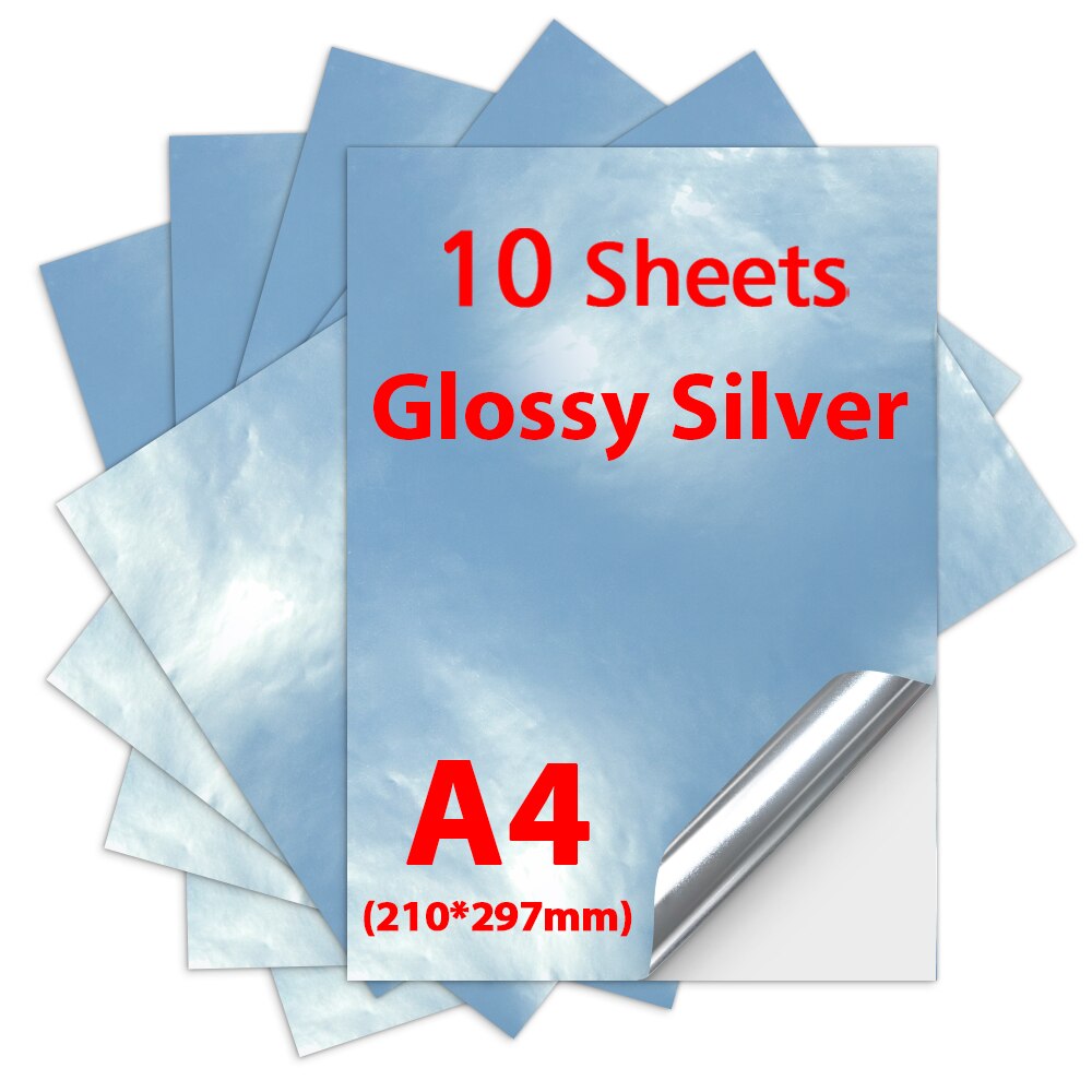 10 Sheets Printable Vinyl Sticker Papier Glossy Lijm Kopieerpapier 216*279Mm Vinyl Papier Voor Inkjet Printer diy Ambachten: A4-Glossy Silver
