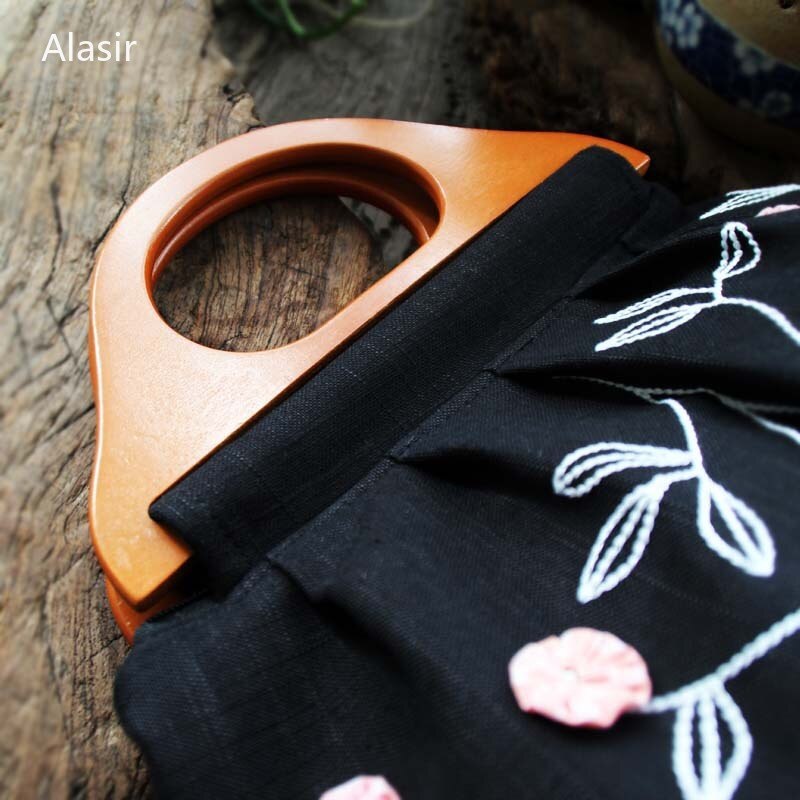 Alasir estilo nacional bolsas estilo chinês algodão e linho artes e ofícios feminino alça de madeira sacos hanfu flor do vintage sacos