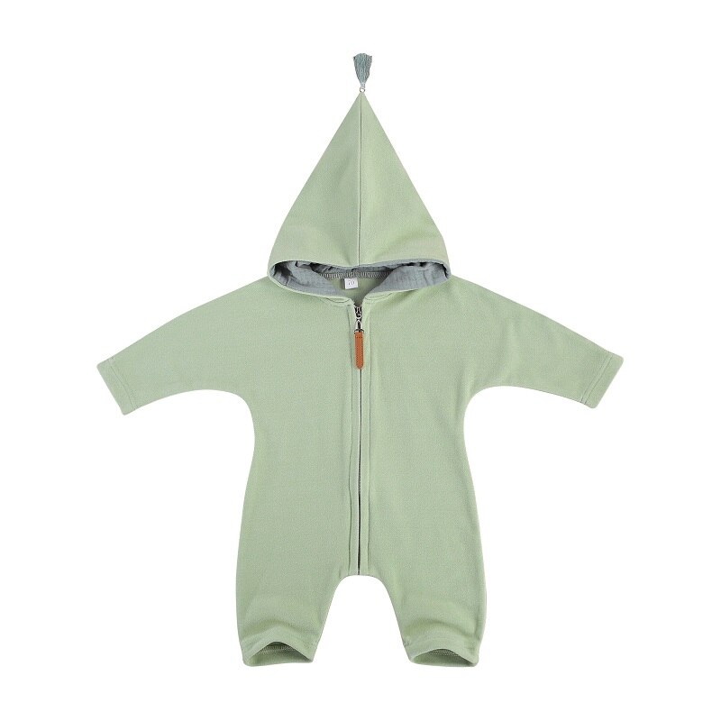 Tuta pagliaccetto manica lunga con cerniera con cappuccio per neonato per bambini primavera autunno: green / 12m