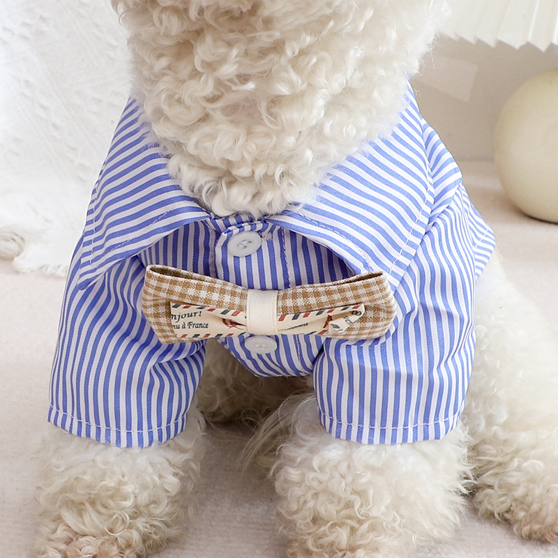 Huisdier Hond Kleding Strik Gestreepte Shirts Dunne Zomer Blauwe Mode Chihuahua Streep Shirt Voor Kleine Honden Kleding