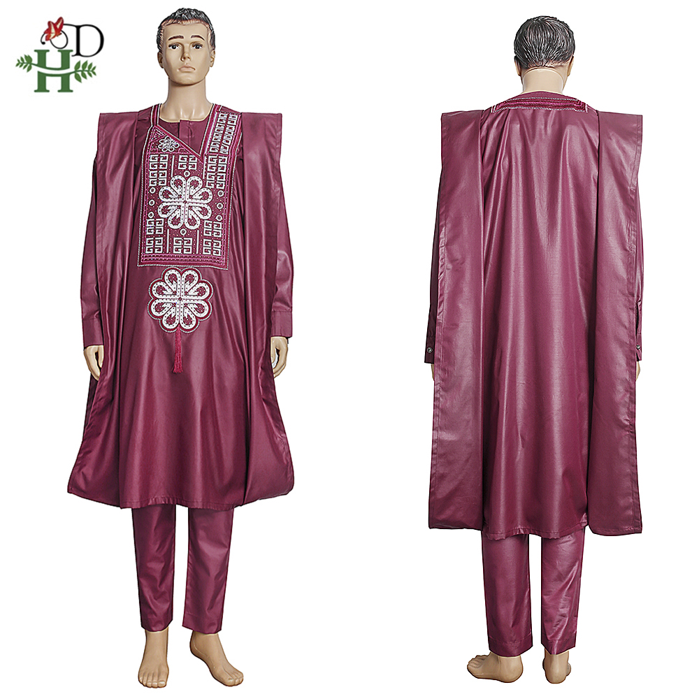 H &amp; D Ankara Dashiki Agbada para hombres, traje tradicional africano, bata, camisa, pantalones, conjunto de 3 piezas, atuendo Formal de manga larga, ropa de de boda
