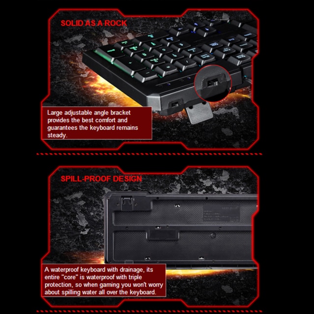 K70 Waterproof Colorful LED Illuminated Backlit USB Wired Keyboard 20A