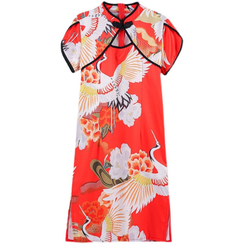Qipao holgado informal para mujer, ropa tradicional china, vestido Cheongsam Vintage moderno, talla grande 3XL, 4XL, de grulla dorada