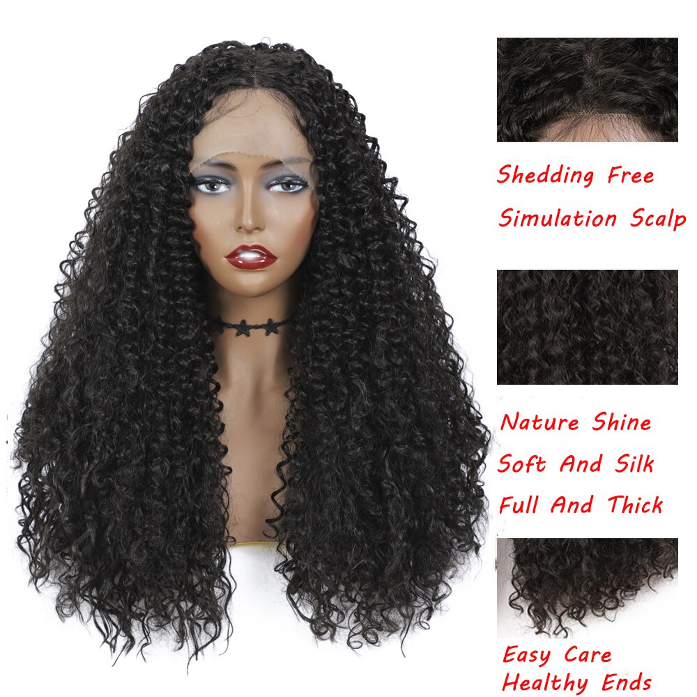Afro Kinky Curly Lace Front Wig Natural Color SOKU Middle Part Heat Resistant Hair Synthetic Lace Front Wigs For Black Woman