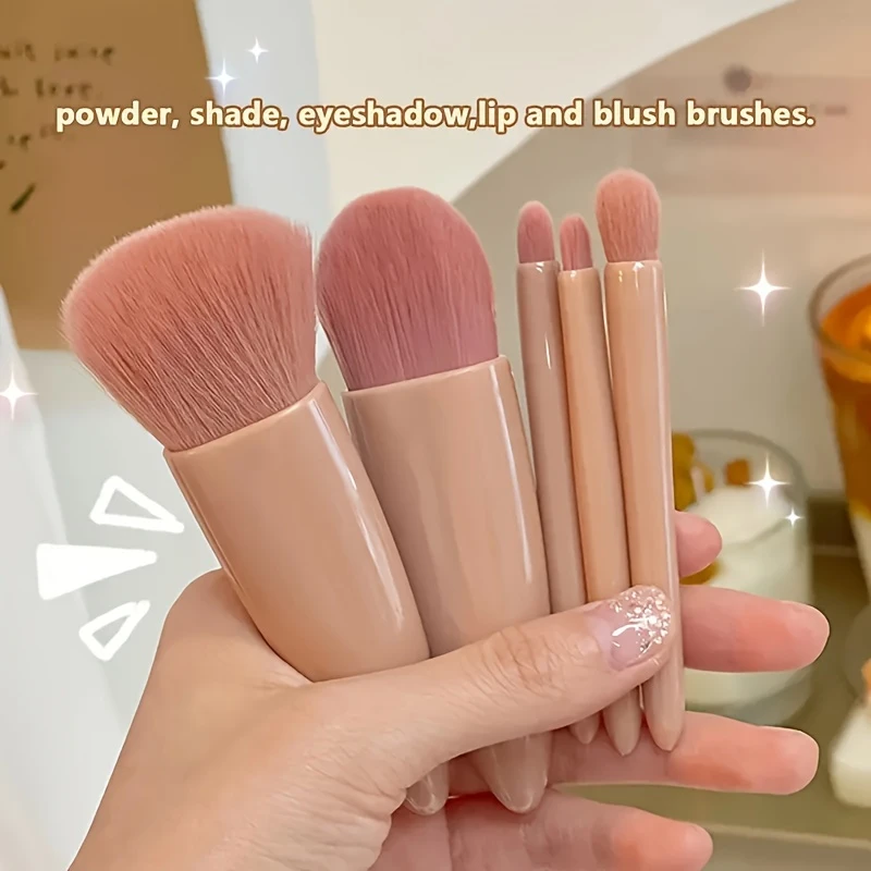 5-teiliger Kosmetikpinsel, tragbarer Make-up-Pinsel für unterwegs, mit Spiegelbox, Make-up-Set, Pinsel, loser Pinsel, Rougepinsel, Lidschattenpinsel