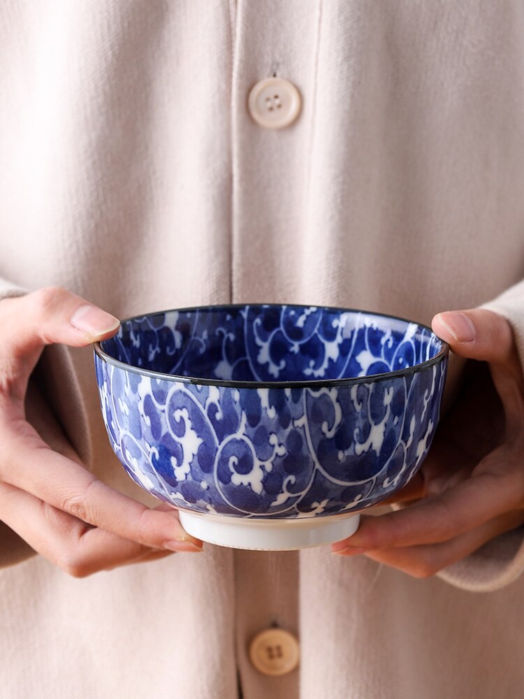 1 Pc Japanse Keramische Blauw Rijst Soepkom Onderglazuur Exquise Huishouden Gemaakt In Japan