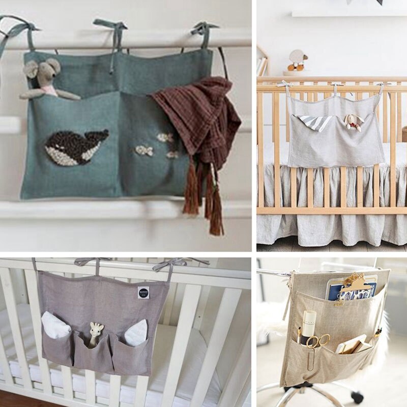 FBIL-Baby Bed Hanging Storage Bags Cotton Crib Organizer Toy Diaper Pocket For Crib Bedding Set Accessories Storage Bag