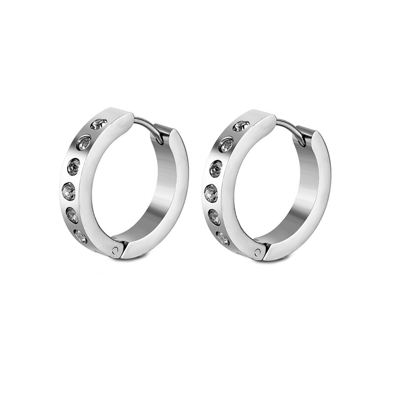 Orecchini a cerchio in cristallo traforato orecchini in acciaio inossidabile tondo blu zircone per donna uomo dichiarazione di gioielli con strass: D-7-1    1 paio